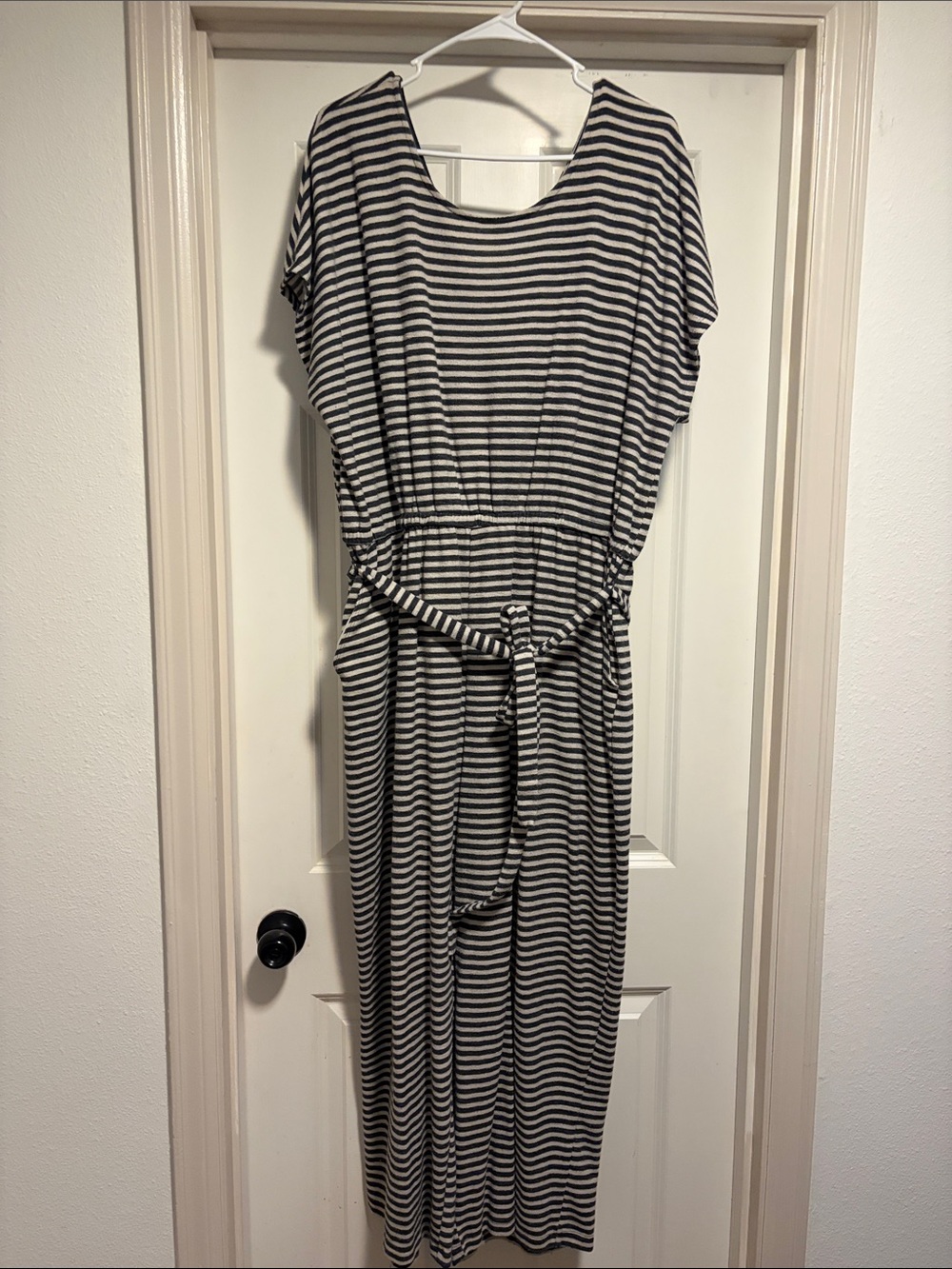 Striped Navy Jumpsuit with Waist Tie - Old Navy